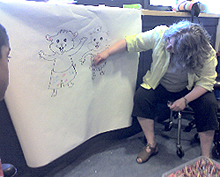 Amye Rosenberg draws for kids at NYU Medical Center